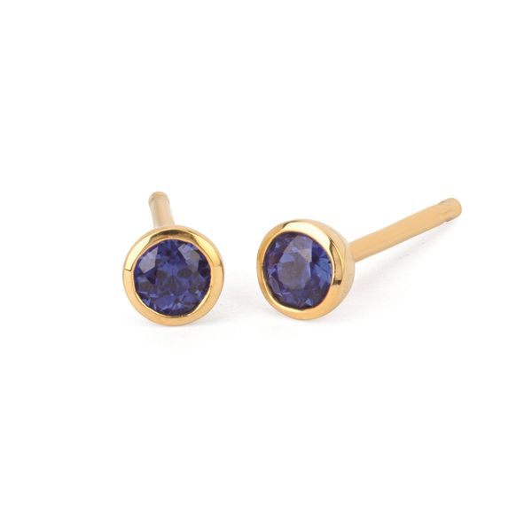 10K Yellow Gold Bezel Set Created Sapphire Stud Earrings Confer’s Jewelers Bellefonte, PA