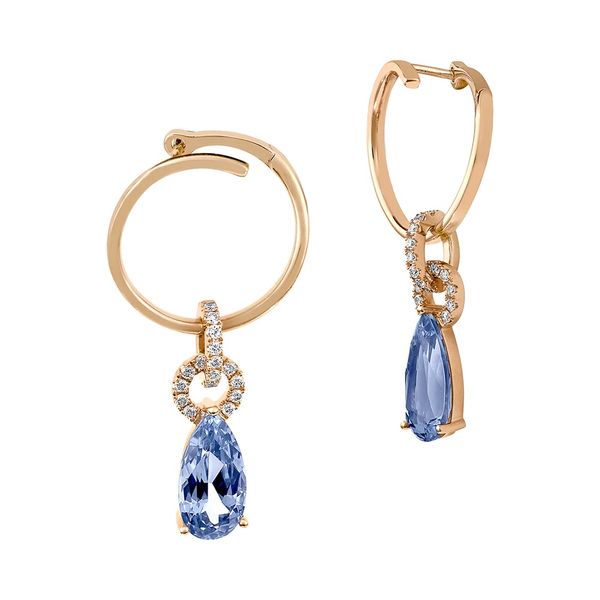 14 Karat Rose Gold Pear Shape Created Aqua Blue Spinel And Lab Grown Diamond Earrings Confer’s Jewelers Bellefonte, PA