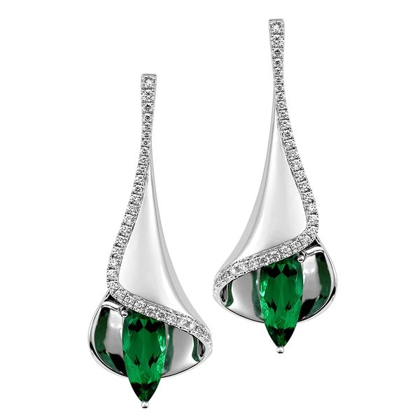 14 Karat White Gold Lab Created Emerald And Lab Grown Diamond Fashion Earrings Confer’s Jewelers Bellefonte, PA
