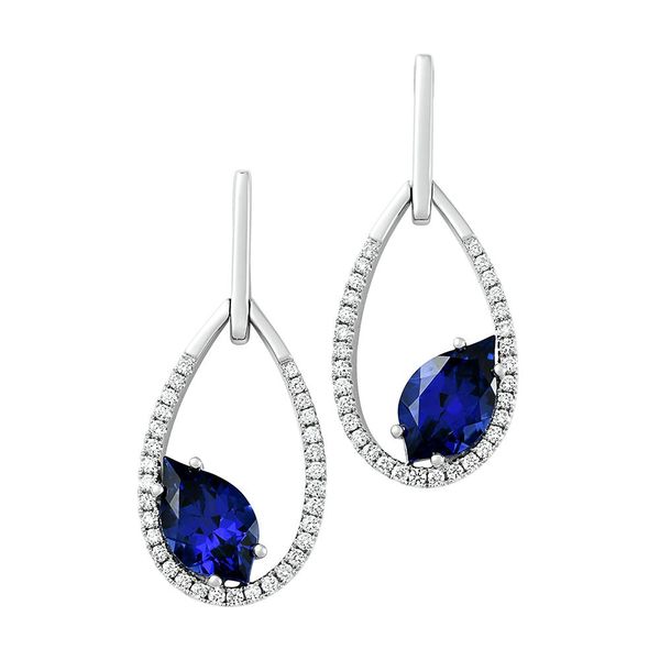 14K White Gold Created Sapphire and Lab Grown Diamond Earrings Confer’s Jewelers Bellefonte, PA