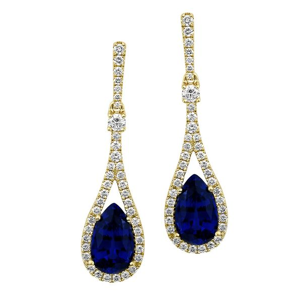 14 Karat Yellow Gold Lab Created Sapphire And Lab Grown Diamond Drop Earrings Confer’s Jewelers Bellefonte, PA