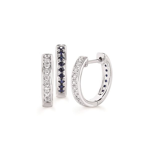 10K White Gold Sapphire And Diamond Reversible Small Huggie Hoop Earrings Confer’s Jewelers Bellefonte, PA