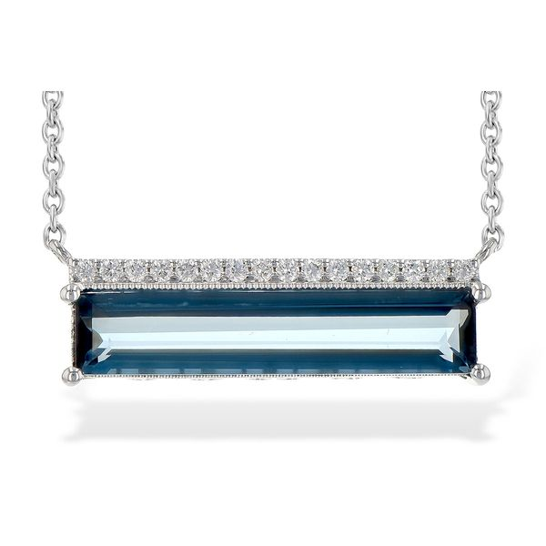 14K White Gold London Blue Topaz and Diamond Bar Necklace Confer’s Jewelers Bellefonte, PA