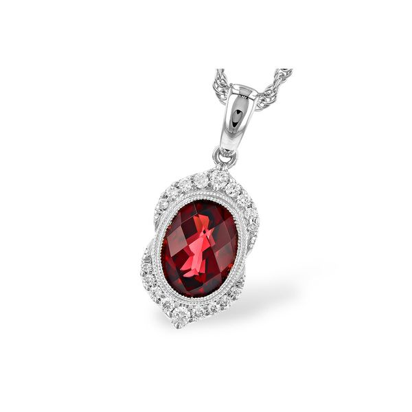 14K White Gold Vintage Style Garnet And Diamond Fashion Pendant Confer’s Jewelers Bellefonte, PA