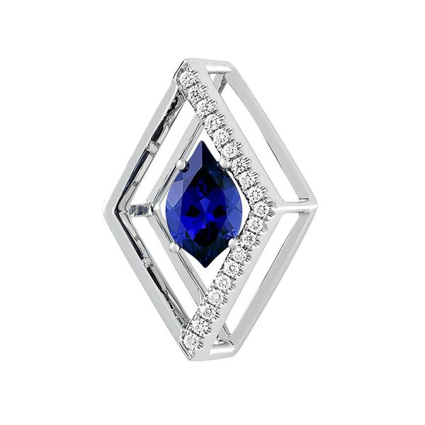 14K White Gold Flame Cut Created Sapphire And Lab Grown Diamond Geometric Fashion Pendant Confer’s Jewelers Bellefonte, PA