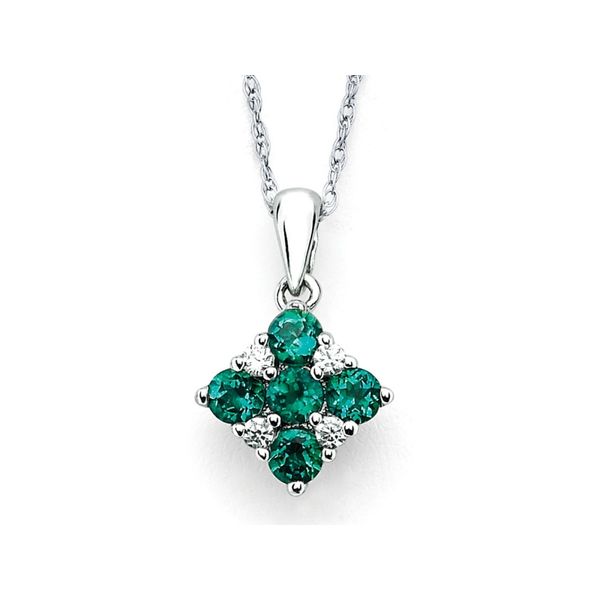 14K White Gold Created Emerald And Diamond Square Pendant Confer’s Jewelers Bellefonte, PA