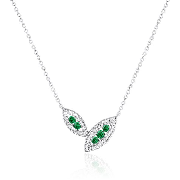 14K White Gold Emerald and Diamond Marquise Shaped Pendant Confer’s Jewelers Bellefonte, PA