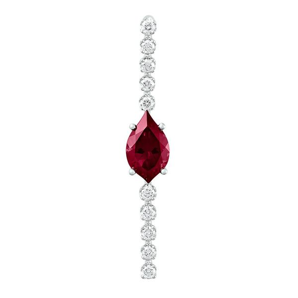 14K White Gold Flame Cut Created Ruby And Lab Grown Diamond Bar Pendant Confer’s Jewelers Bellefonte, PA