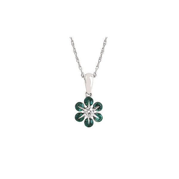 14K White Gold Emerald and Diamond Flower Pendant Confer’s Jewelers Bellefonte, PA
