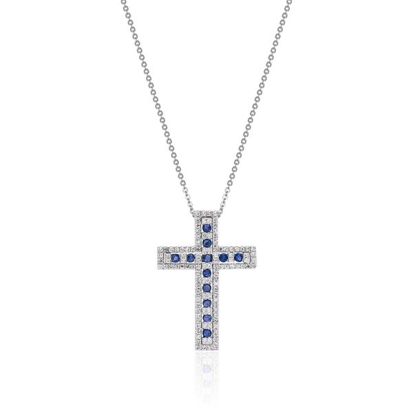 14 Karat White Gold Blue Sapphire And Diamond Cross Confer’s Jewelers Bellefonte, PA