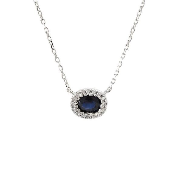 14 Karat White Gold Oval Sapphire And Diamond Necklace Confer’s Jewelers Bellefonte, PA