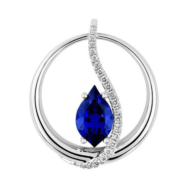14 Karat White Gold Flame Cut Created Blue Sapphire And Lab Grown Diamond Pendant Confer’s Jewelers Bellefonte, PA