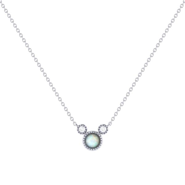 14 Karat White Gold Round Cut Opal & Diamond Birthstone Necklace Confer’s Jewelers Bellefonte, PA