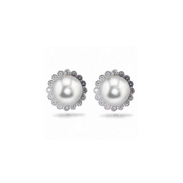Sterling Silver 8-8.5Mm Button Fresh Water Pearl And Diamond Earrings. Confer’s Jewelers Bellefonte, PA