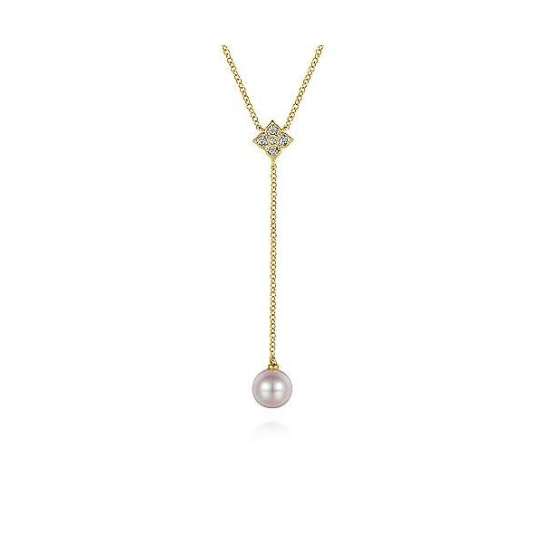 14K Yellow Gold Diamond and Pearl Lariat Necklace Confer’s Jewelers Bellefonte, PA