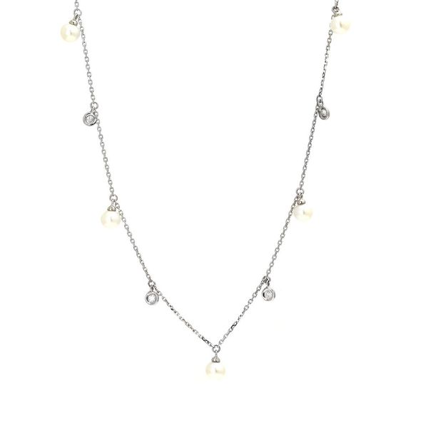14K White Gold Pearl And Diamond Dangle Station Necklace Confer’s Jewelers Bellefonte, PA