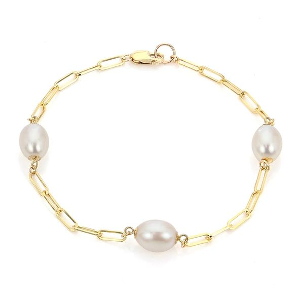14K Yellow Gold Paperclip Chain and Freshwater Pearl Bracelet Confer’s Jewelers Bellefonte, PA