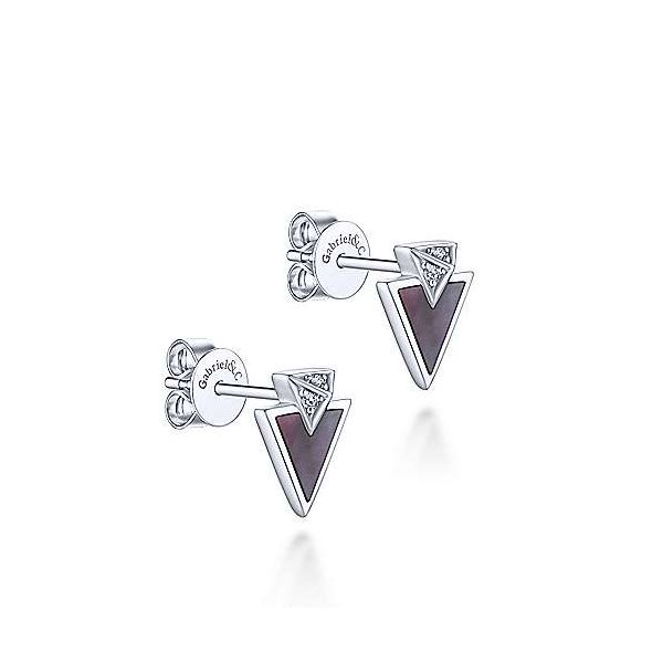 14K White Gold Black Mother of Pearl and Diamond Chevron Post Earrings Image 2 Confer's Jewelers Bellefonte, PA