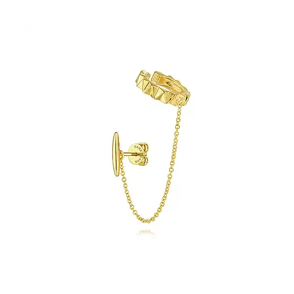 14K Yellow Gold Geometric Bar and Chain Drop Single Stud and Ear Cuff Confer’s Jewelers Bellefonte, PA