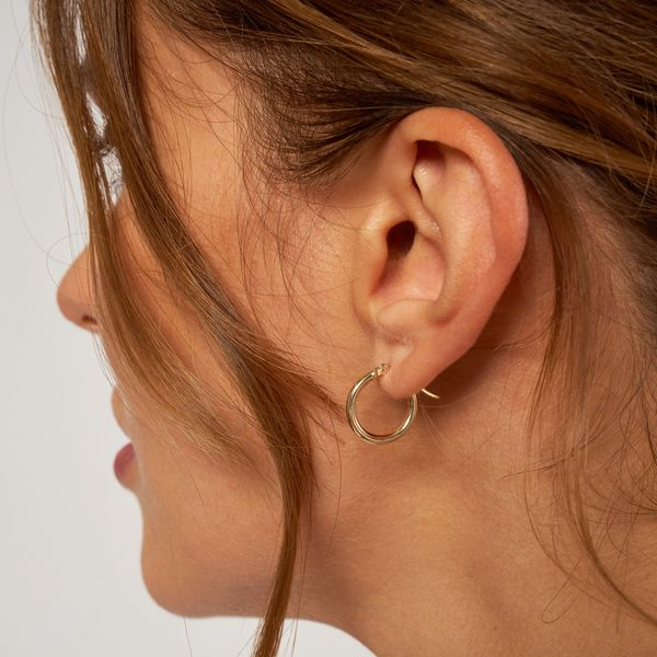 10 Karat Yellow Gold Small Tube Hoop Earrings Image 2 Confer’s Jewelers Bellefonte, PA