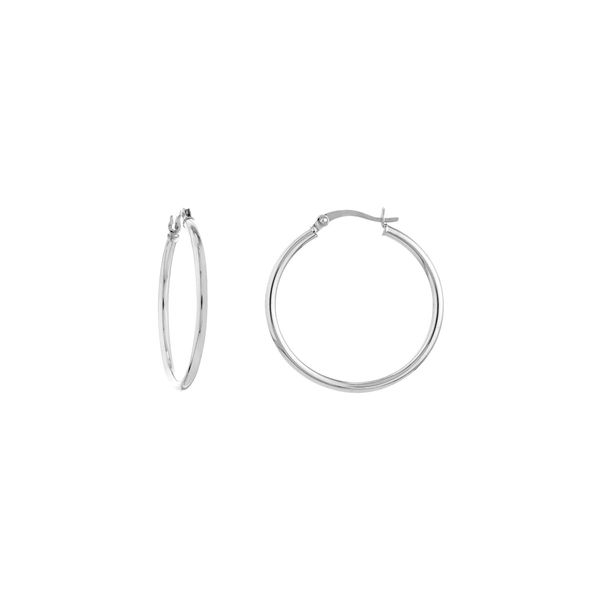 10 Karat White Gold 2X30mm Round Tube Polished Hoop Earrings Confer’s Jewelers Bellefonte, PA