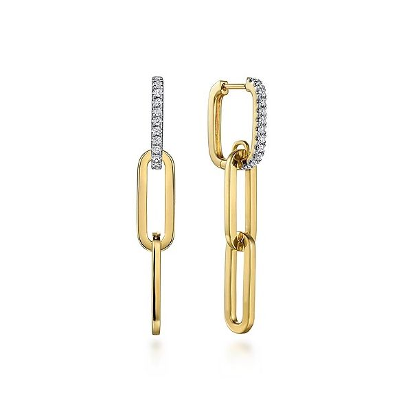 14K Yellow Gold Diamond Link Hollow Chain Drop Earrings Confer’s Jewelers Bellefonte, PA