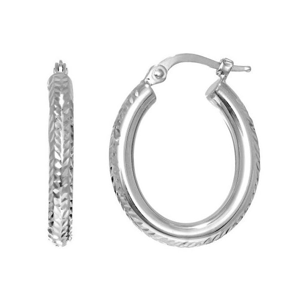 14 Karat White Gold Hinged Oval Diamond Cut Hoop Earrings Confer’s Jewelers Bellefonte, PA