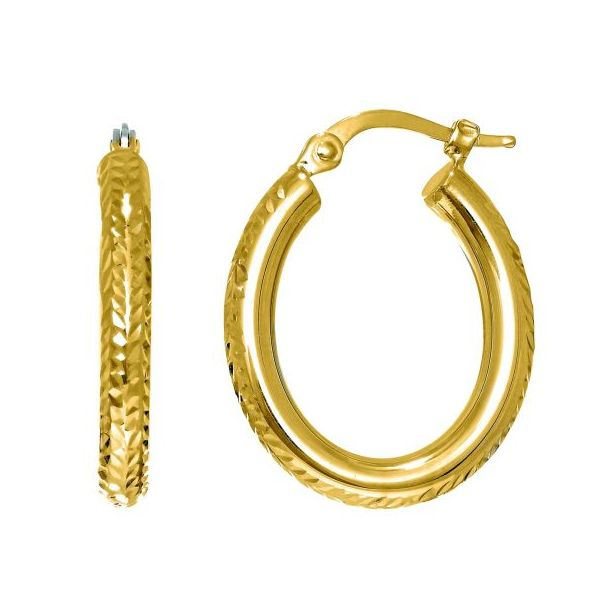 14 Karat Yellow Gold Hinged Oval Diamond Cut Hoop Earrings Confer’s Jewelers Bellefonte, PA