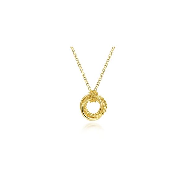 14K Yellow Gold Plain and Bujukan Beaded Interlocking Circles Pendant Necklace Confer’s Jewelers Bellefonte, PA