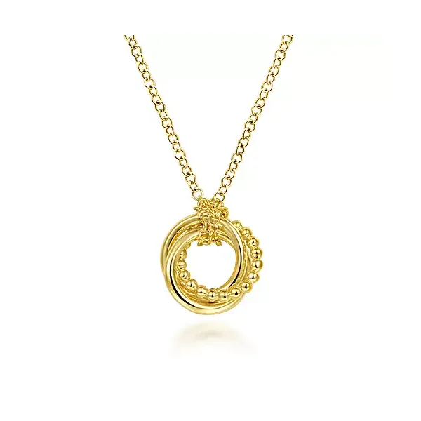 14K Yellow Gold Plain and Bujukan Beaded Interlocking Circles Pendant Necklace Confer’s Jewelers Bellefonte, PA