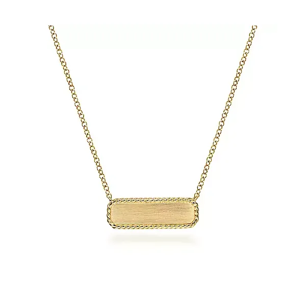 14K Yellow Gold Rectangular ID Pendant Necklace with Twisted Rope Frame Confer’s Jewelers Bellefonte, PA