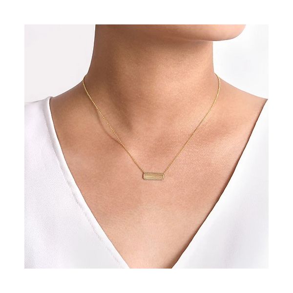 14K Yellow Gold Rectangular ID Pendant Necklace with Twisted Rope Frame Image 2 Confer’s Jewelers Bellefonte, PA