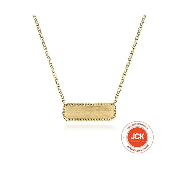 14K Yellow Gold Rectangular ID Pendant Necklace with Twisted Rope Frame Confer’s Jewelers Bellefonte, PA