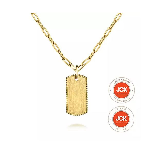 14K Yellow Gold Dog Tag Pendant Hollow Chain Necklace Confer’s Jewelers Bellefonte, PA