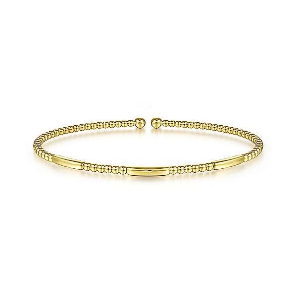 14K Yellow Gold Alternating Bujukan Bead and Plain Bar Cuff Bracelet Confer’s Jewelers Bellefonte, PA