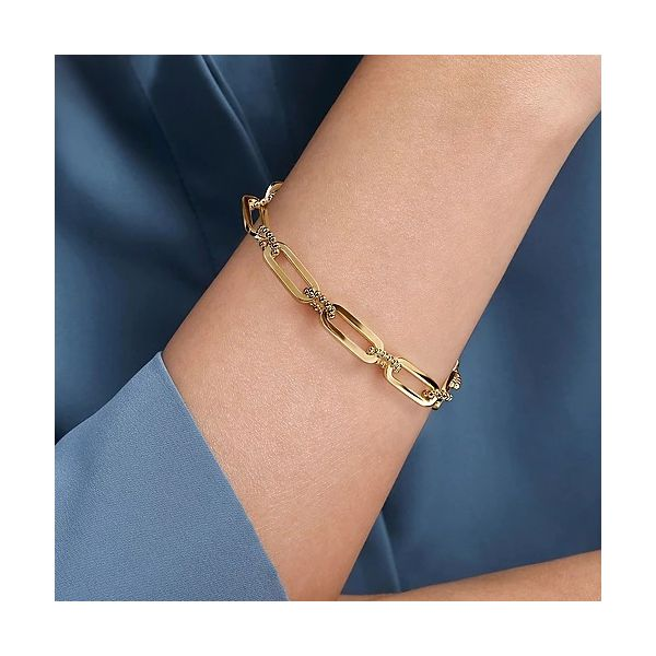 14K Yellow Gold Casted Bujukan Ball Link and Hollow Paperclip Link Chain Bracelet Image 2 Confer’s Jewelers Bellefonte, PA