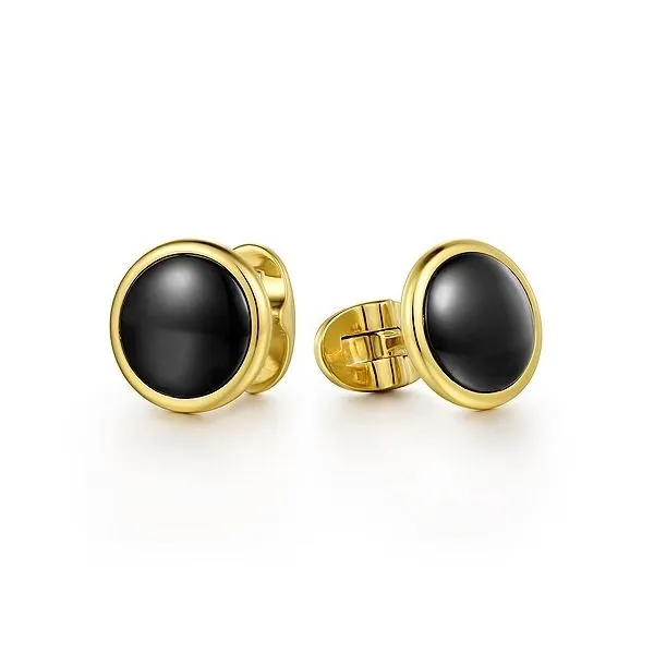 14K Yellow Gold Round Cufflinks with Black Onyx Stones Confer’s Jewelers Bellefonte, PA