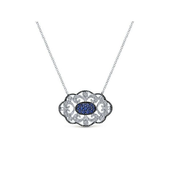 Blue & White Sapphire Vintage Style Pendant Sterling Silver Confer’s Jewelers Bellefonte, PA