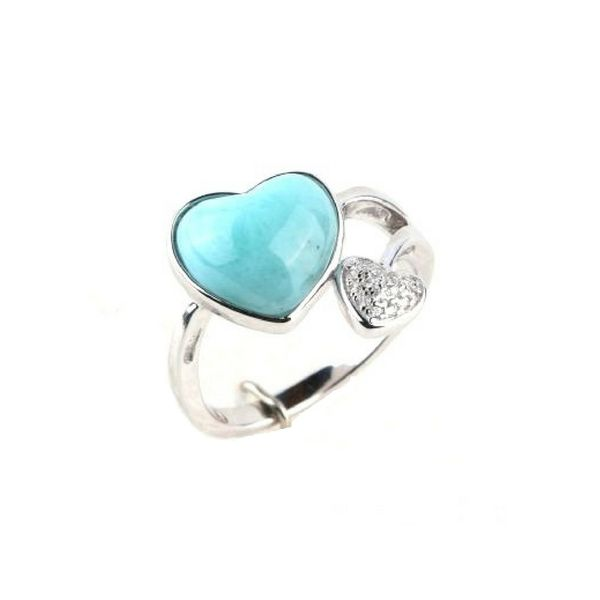 Sterling Silver Heart Larimar Stone & CZ Ring Confer’s Jewelers Bellefonte, PA
