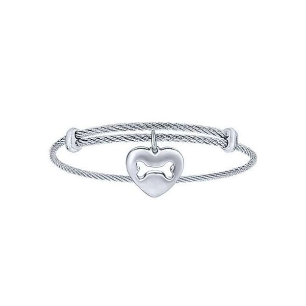 Adjustable Twisted Cable Stainless Steel Bangle with Sterling Silver Doggy Bone Charm Confer’s Jewelers Bellefonte, PA