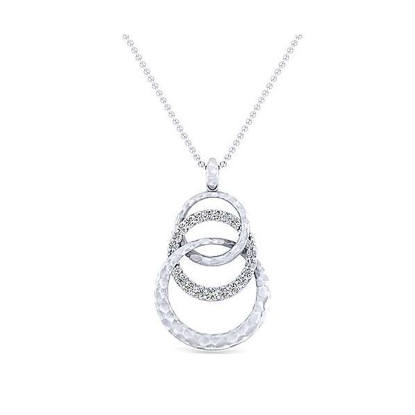 925 Sterling Silver Hammered Layered Circle White Sapphire Pendant Necklace Confer’s Jewelers Bellefonte, PA