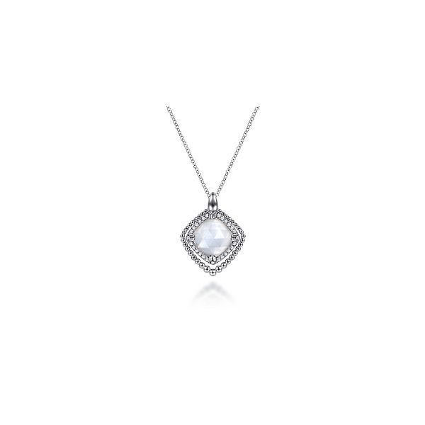 925 Sterling Silver White Sapphire and Rock Crystal and White Mother of Pearl Pendant Necklace Confer’s Jewelers Bellefonte, PA