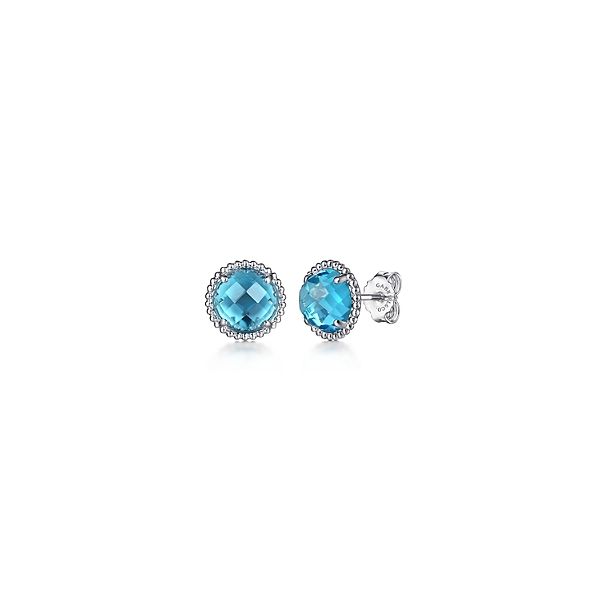 925 Sterling Silver Blue Topaz Stud Earrings with Bujukan Bead Frame Confer’s Jewelers Bellefonte, PA