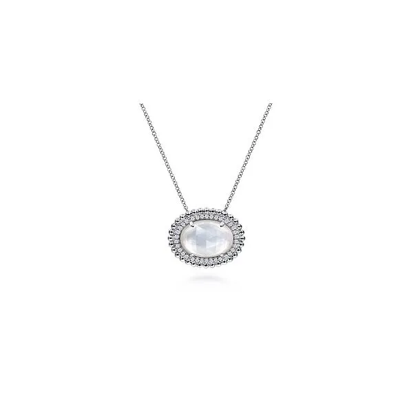 925 Sterling Silver White Sapphire and Rock Crystal and White Mother of Pearl Pendant Necklace Confer’s Jewelers Bellefonte, PA