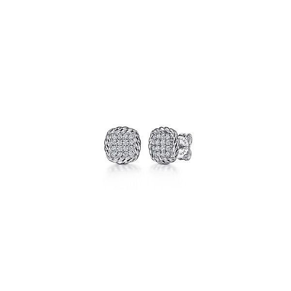 925 Sterling Silver White Sapphire Pave Center and Rope Frame Stud Earrings Confer’s Jewelers Bellefonte, PA