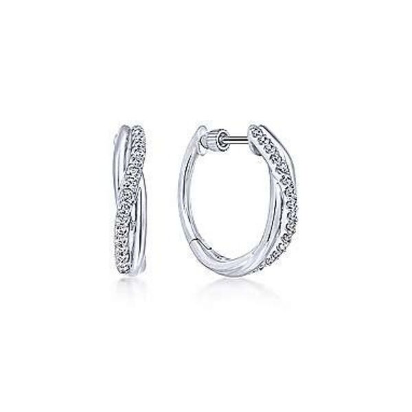 925 Sterling Silver Twisted 15mm White Sapphire Huggies Confer’s Jewelers Bellefonte, PA