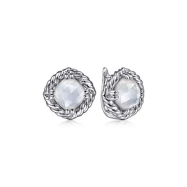 925 Sterling Silver Rock Crystal and White Mother Of Pearl Stone Rope Framed Studs Confer’s Jewelers Bellefonte, PA