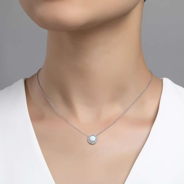 Lafonn Classic Halo Opal Pendant Necklace Image 2 Confer’s Jewelers Bellefonte, PA