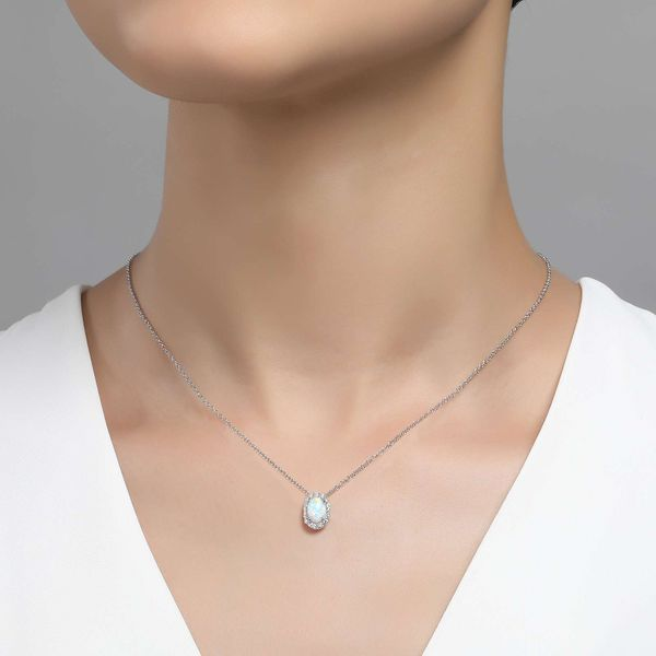 Lafonn Classic Halo Opal Pendant Necklace Image 2 Confer’s Jewelers Bellefonte, PA