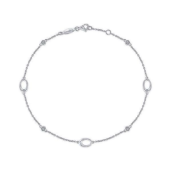 925 Sterling Silver Chain Ankle Bracelet with Oval Links and White Sapphire Stations Confer's Jewelers Bellefonte, PA